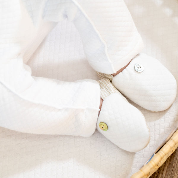 LUCAS | Boys White & Beige Cotton Gingham Booties