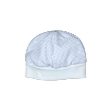 Boys white and blue cotton gingham hat by LUCAS - stylish baby bonnet for sunny days.