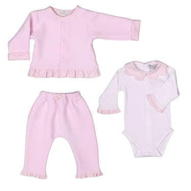 LUCY Girls Pink Quilted Cotton Jacket Set for babies and toddlers, stylish and cozy ensemble.