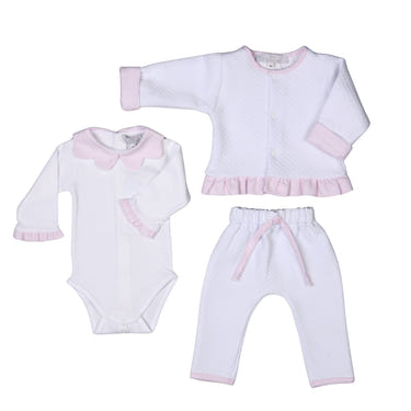 LUCY girls white quilted cotton jacket set for babies and toddlers, stylish and cozy ensemble.