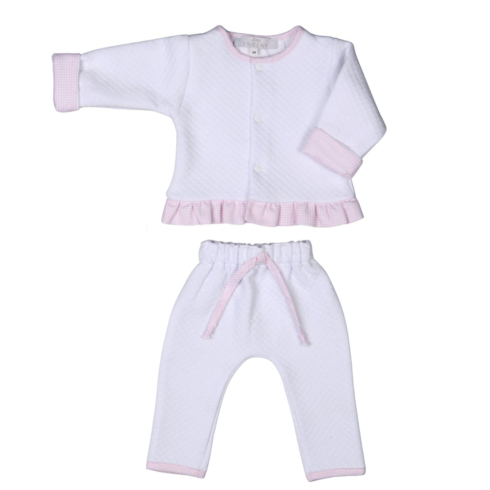 LUCY girls white quilted cotton jacket set for babies and toddlers, stylish and cozy ensemble.