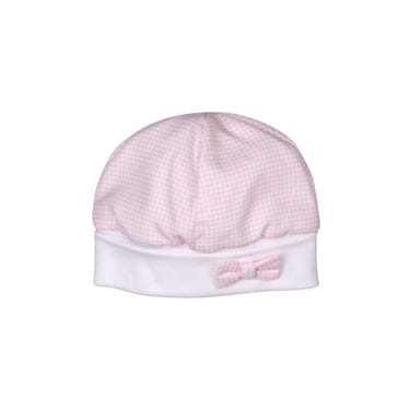 Girls white and pink cotton gingham hat for babies and toddlers, perfect for sunny days.
