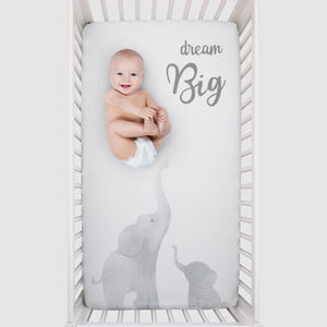 Elephant Tribe Grey and White 100% Cotton Photo Op Fitted Crib Sheet