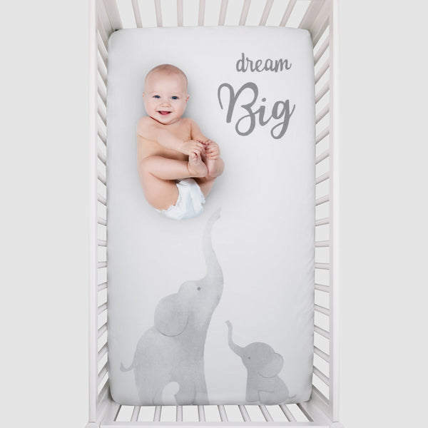Elephant Tribe Grey and White 100% Cotton Photo Op Fitted Crib Sheet