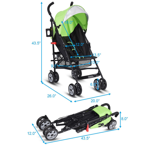 Lightweight folding baby stroller in angle 32, perfect for travel with toddlers.
