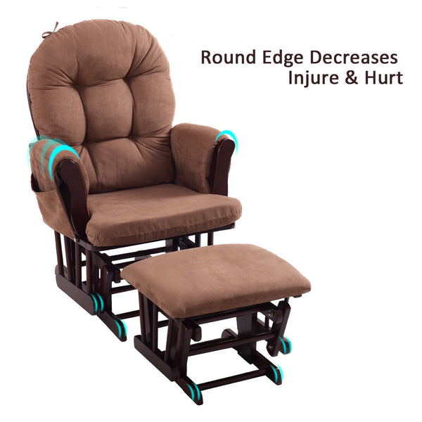 Adjustable Backrest Baby Nursery Rocking Chair & Ottoman Set for Kids Room