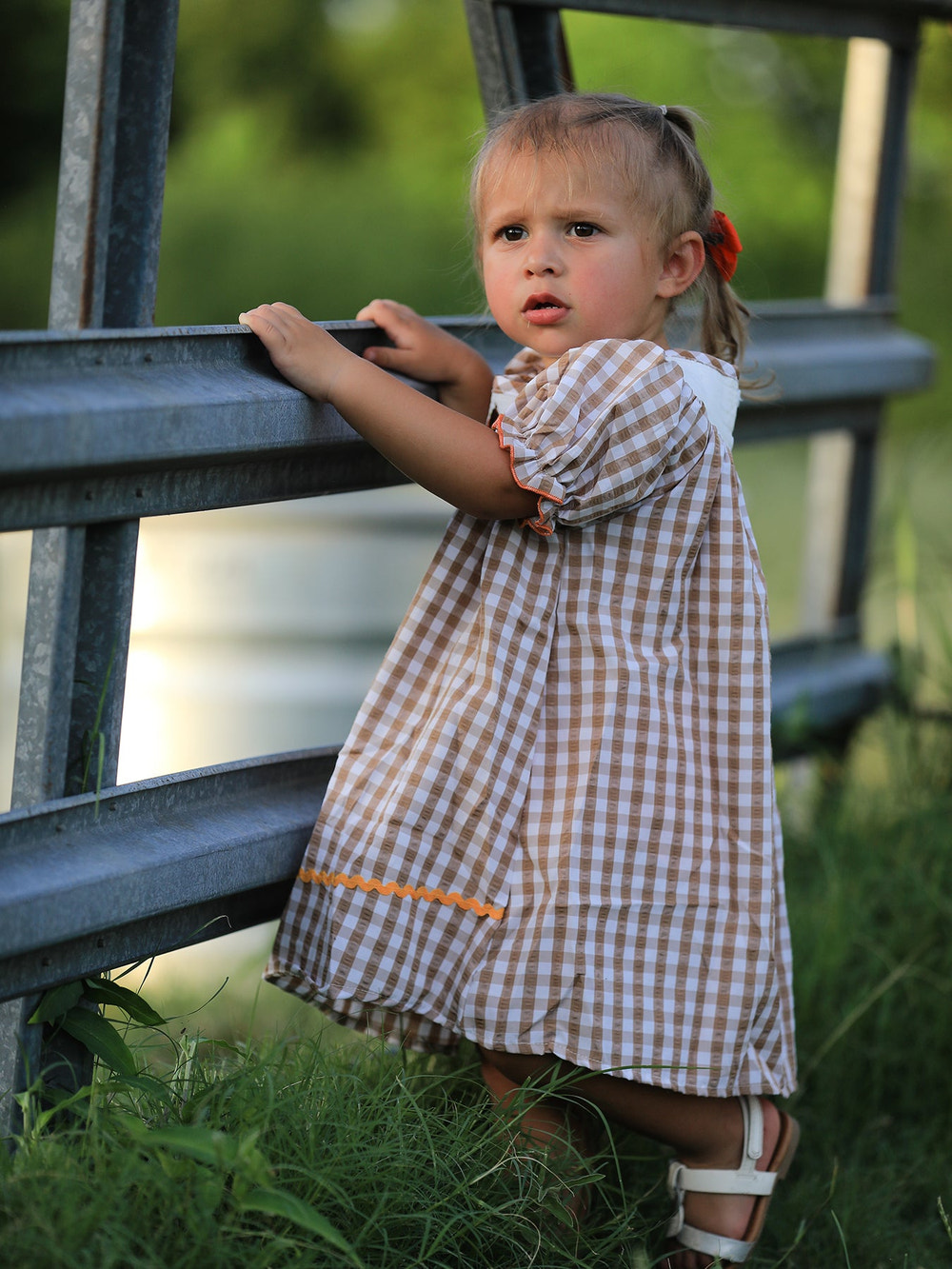 Girls Thanksgiving Turkey Smocking Embroidered Brown Plaid Dress