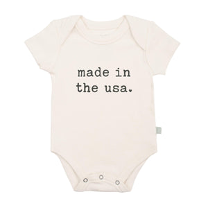 Graphic short sleeve bodysuit for babies, made in the USA, featuring a cute design.
