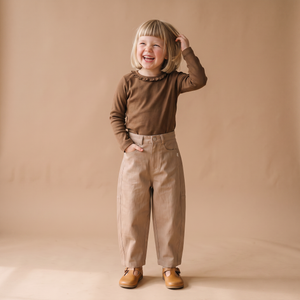 Organic Ruffle Neck Top - Brown