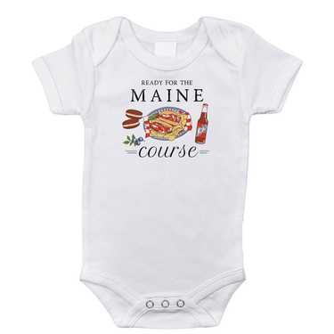 Maine Course Baby Onesie in soft fabric, perfect short sleeve bodysuit for infants.
