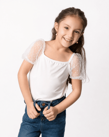 Maisie Puff Shoulder Leotard - White