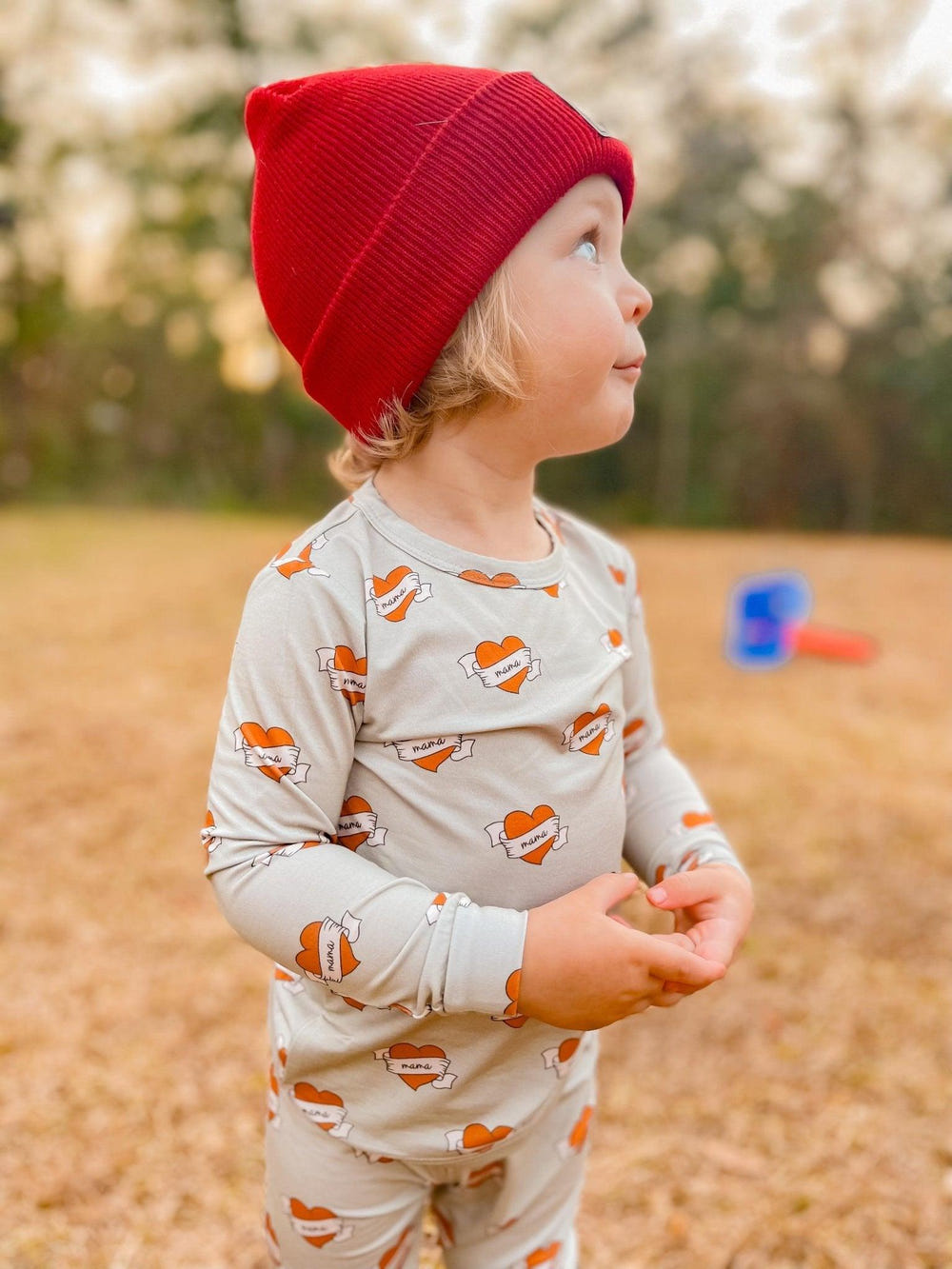 Mama Tattoo Hearts 2pc Bamboo Pajamas for babies, soft and cozy sleepwear in a charming heart design.