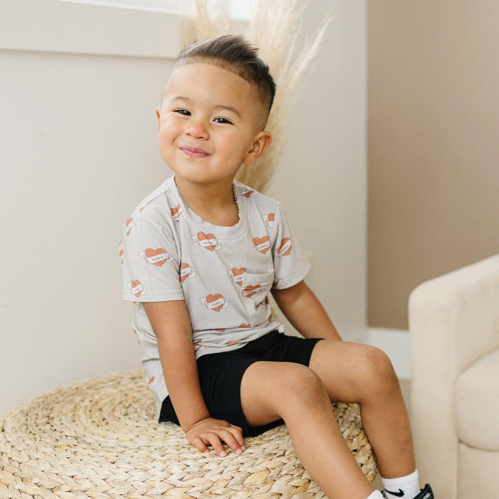 Mama Tattoo Hearts Bamboo Tee for babies, featuring a cute heart design, soft fabric, and eco-friendly materials.