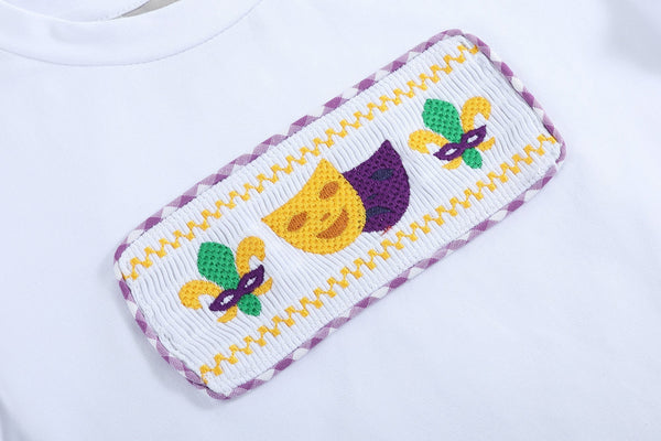 Mardi Gras Smocked Tee and Purple Gingham Shorts Set