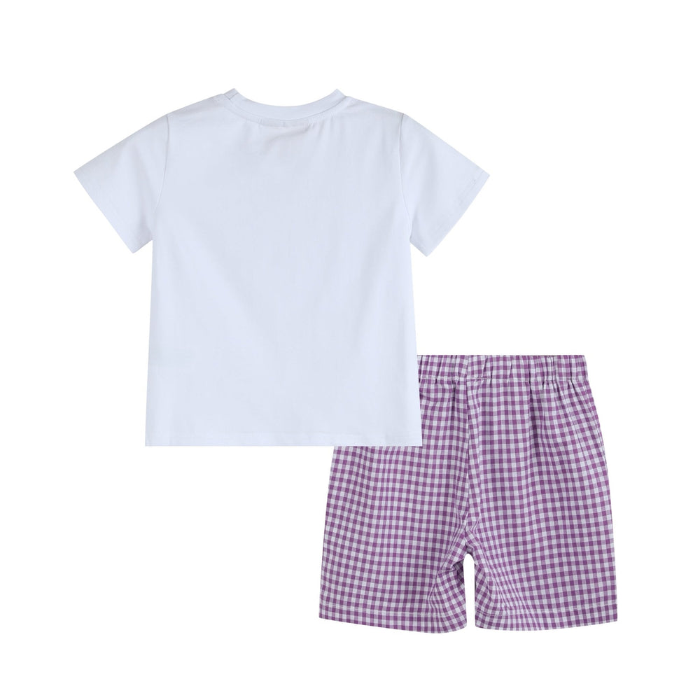 Mardi Gras Smocked Tee and Purple Gingham Shorts Set