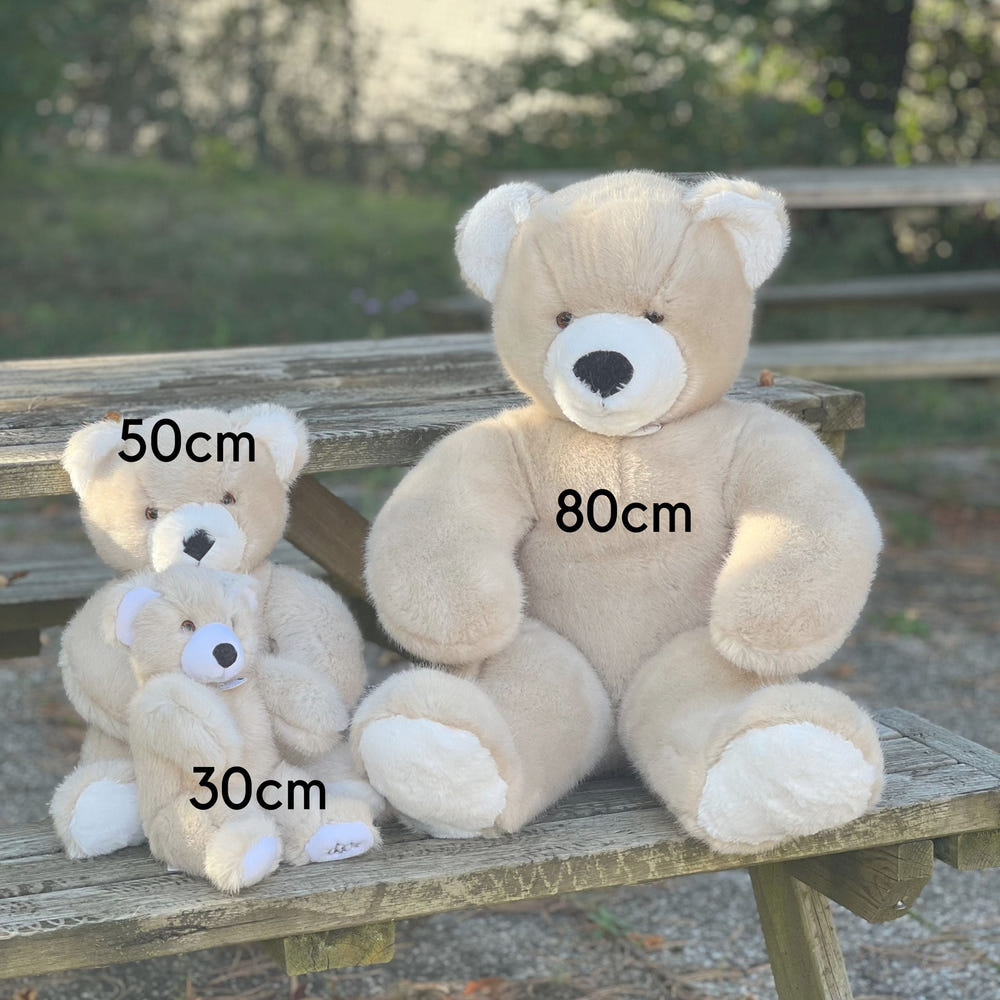 MARTIN Beige Plush Bear (80 cm) - Soft, cuddly toy made in France, perfect for babies and toddlers.