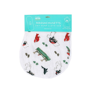 Gift Set: Massachusetts Baby Muslin Swaddle Blanket and Burp Cloth/Bib Combo Soft Breathable Bamboo Cotton