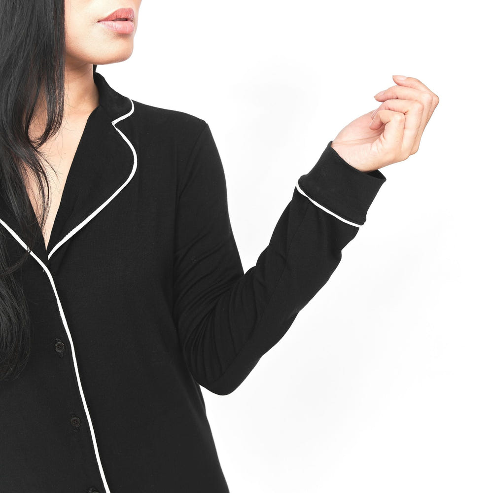 Black CloudLuxe Nightshirt for babies, soft and stylish top for comfortable sleep and play.