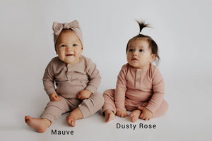 Mauve Baby Ribbed Playsuit with pockets
