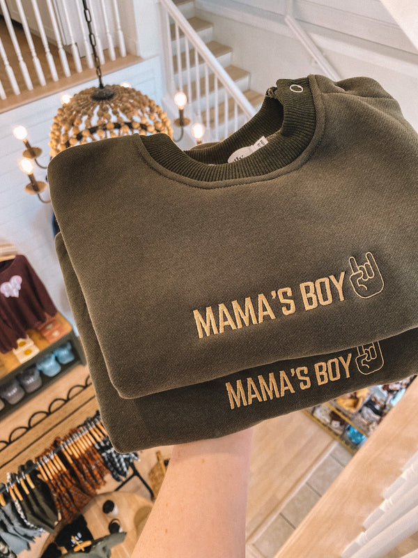 mama's boy embroidered bubble romper