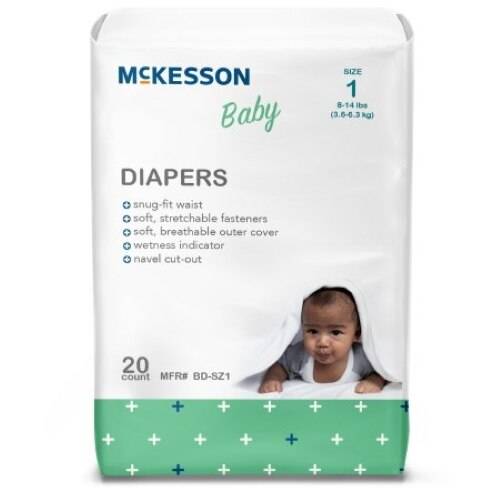 McKesson Baby Diapers Size 1 in a diaper bag, perfect for newborns and infants. Soft, absorbent, and reliable protection.