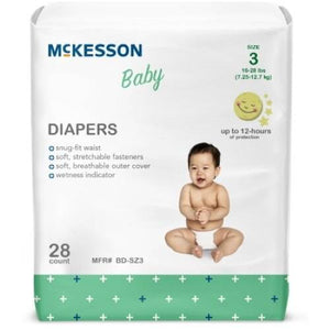 McKesson Baby Diapers Size 3 in a diaper bag, soft and absorbent for ultimate comfort and protection.