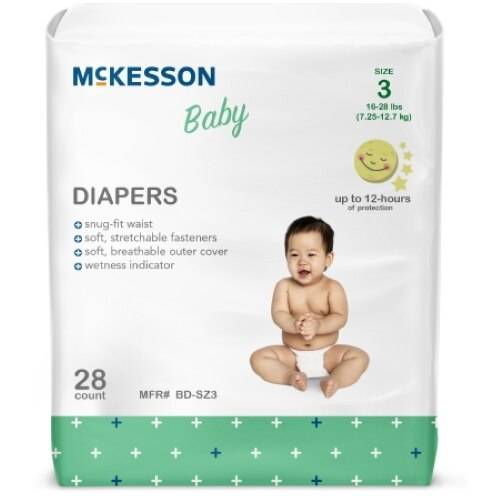 McKesson Baby Diapers Size 3 in a diaper bag, soft and absorbent for ultimate comfort and protection.