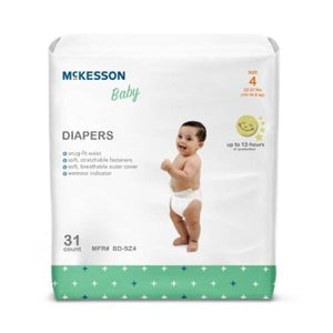 McKesson Baby Diapers Size 4 in a diaper bag, soft and absorbent for ultimate comfort and protection.