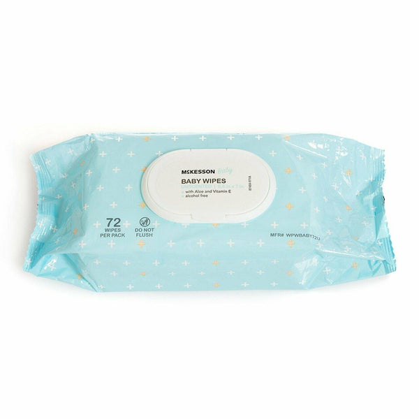 McKesson Unscented Baby Wipes in packaging, ideal for diaper bags and gentle on baby's skin.