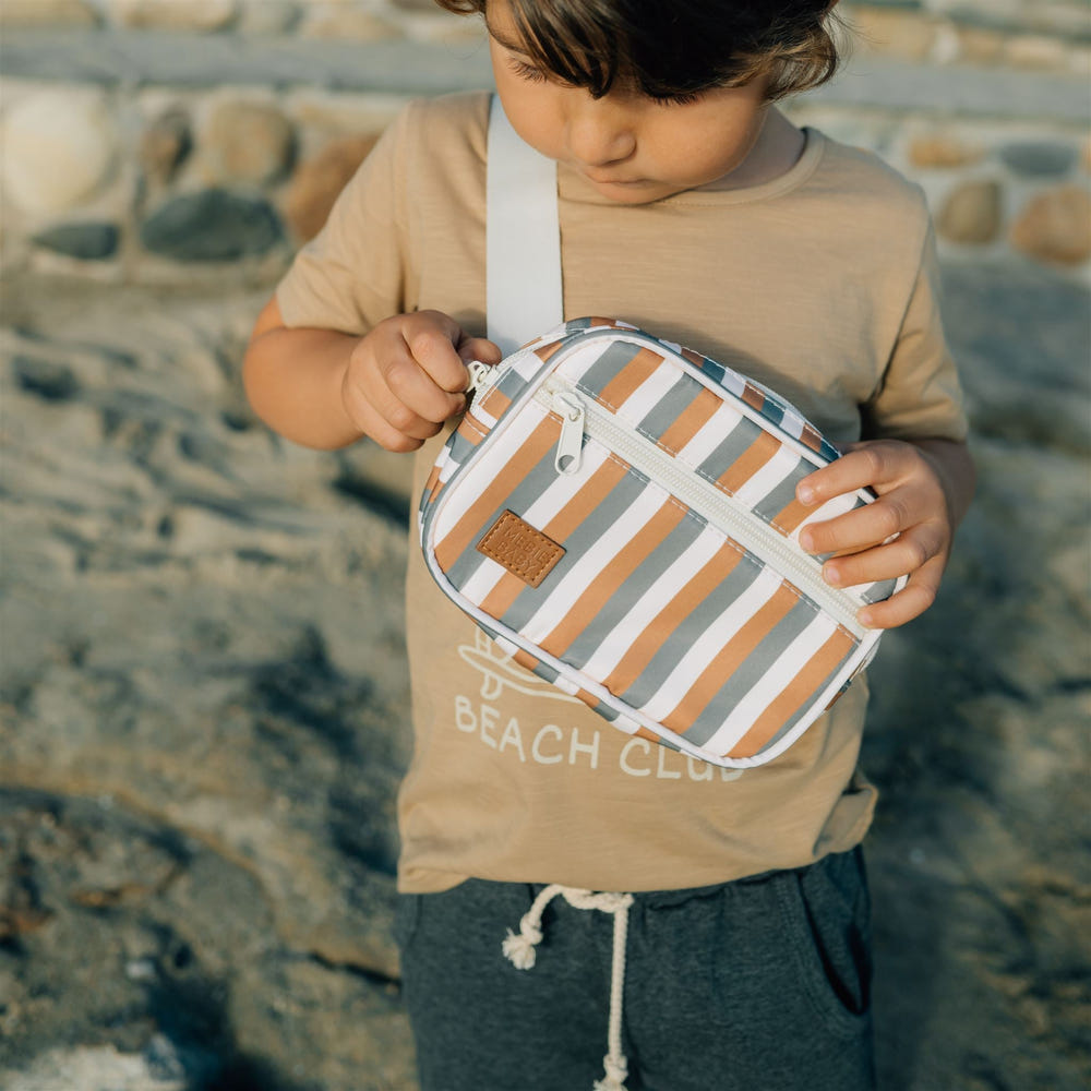Sunset Stripe Mini Fanny Pack for babies, perfect for toys and entertainment on-the-go.