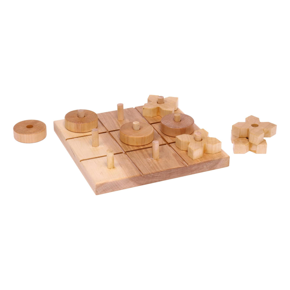 Wooden Tic Tac Toe game with 8 handcrafted X and O pieces, perfect for babies and toddlers. Amish made toy.