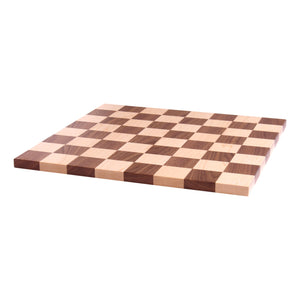 Maple/Walnut 18" Chess and Checkers Wooden Game Board at angle, perfect for family game nights and kids' playtime.
