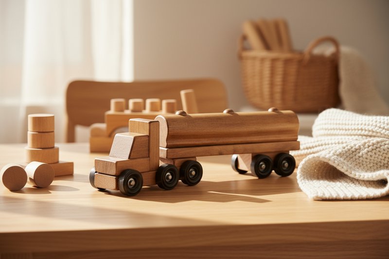 Amish Toy Box Wooden Small Tanker Semi Truck Pinewood Removable Trailer