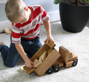 Amish Toy Box Wooden Dump Truck Large 15"L and Small 7"L