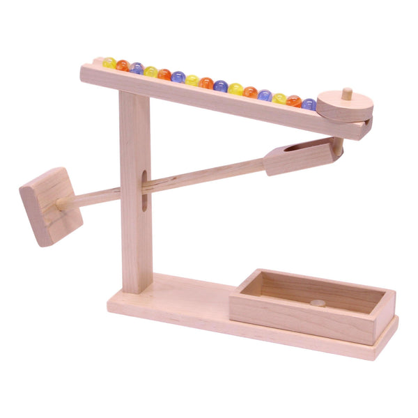 Amish-Made Wooden Marble Roller Machine Toy, Child-Safe Maple/Walnut Finish