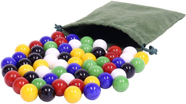 Bag of 60 large glass marbles for Chinese Checkers game, 3/4" (18mm), perfect for family fun and game nights.