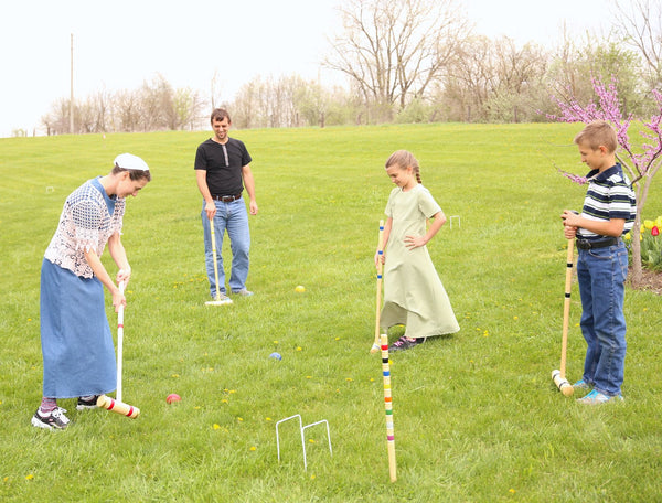 Deluxe 6-Player Maple Wood Croquet Set with Wooden Holder