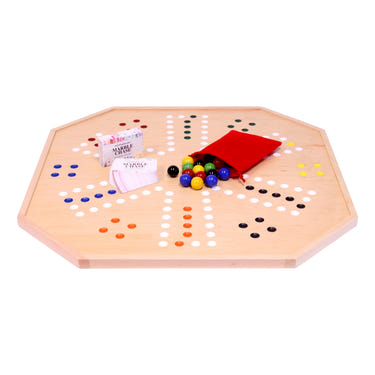 Wooden Marble Chase Board Game Set - 25" Double-Sided Board for fun family playtime.