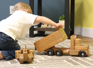 Amish Toy Box Wooden Dump Truck Large 15"L and Small 7"L