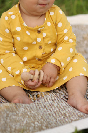 Amish-Made Wooden 3-Ring Baby Rattle Toy - Unfinished Wood - 3-4" Long