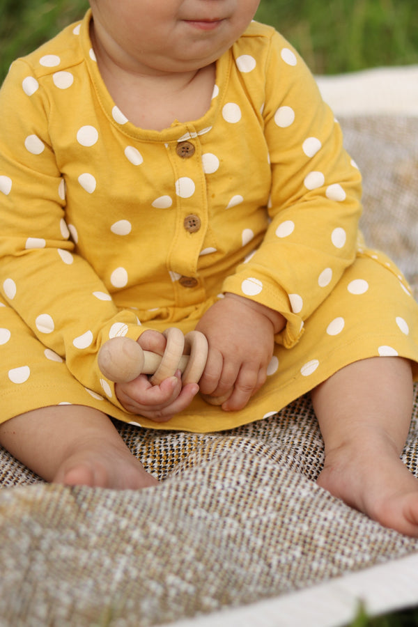 Amish-Made Wooden 3-Ring Baby Rattle Toy - Unfinished Wood - 3-4" Long