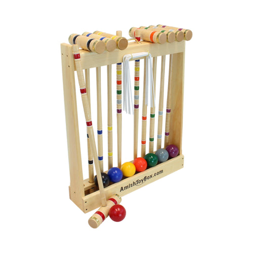 Deluxe 8-Player Wooden Croquet Game Set with Carry Bag or Wooden Holder