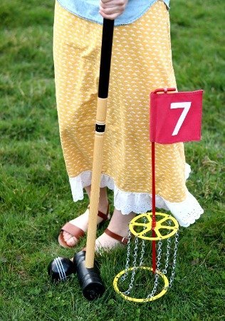 Amish-Made Deluxe Flag Croquet Golf Game Set with duffel bag, perfect for outdoor family fun and play.