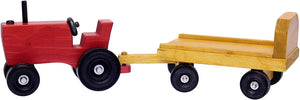 Amish-made wooden toy tractor and wagon set with hay bales, perfect for imaginative play. Angle 5 view.