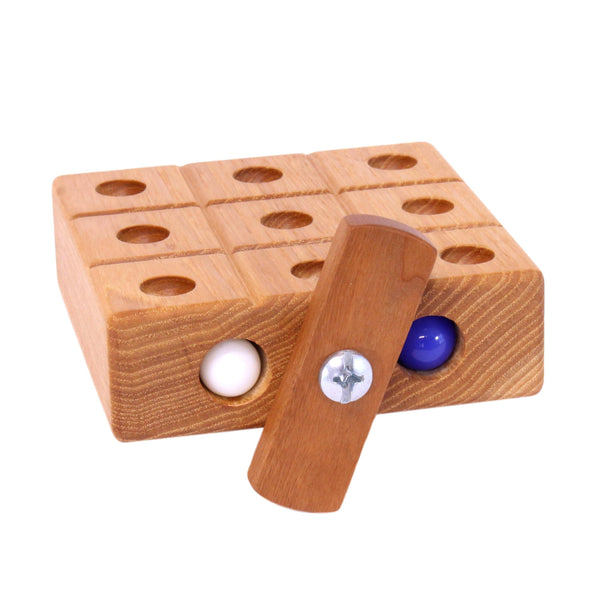 Amish Toy Box Wooden Marble Tic Tac Toe Game 4" Board 10 Marbles