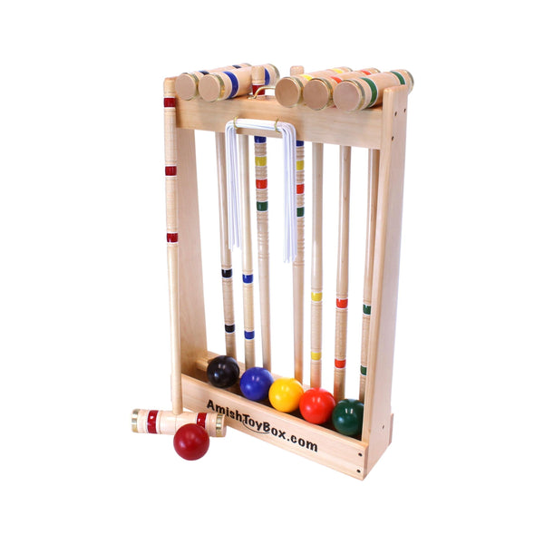 Deluxe Croquet Game Set, 6 Player, Amish-Made, With Wooden Holder