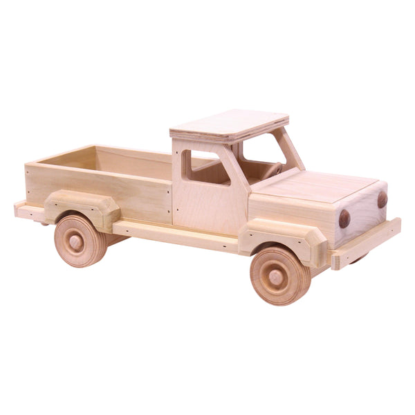 Amish-Made Wooden Pickup Truck Toy with Hitch, Unfinished