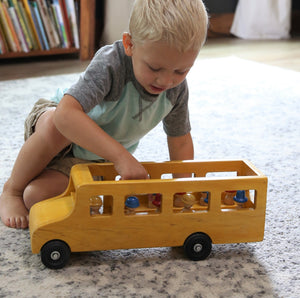 Amish-Made Wooden School Bus Toy, Child Safe Finish