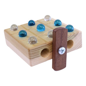 Amish Toy Box Wooden Marble Tic Tac Toe Game 4" Board 10 Marbles