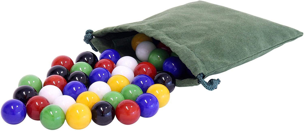 Bag of 60 large glass marbles for Chinese Checkers game, 3/4" (18mm), perfect for family fun and game nights.